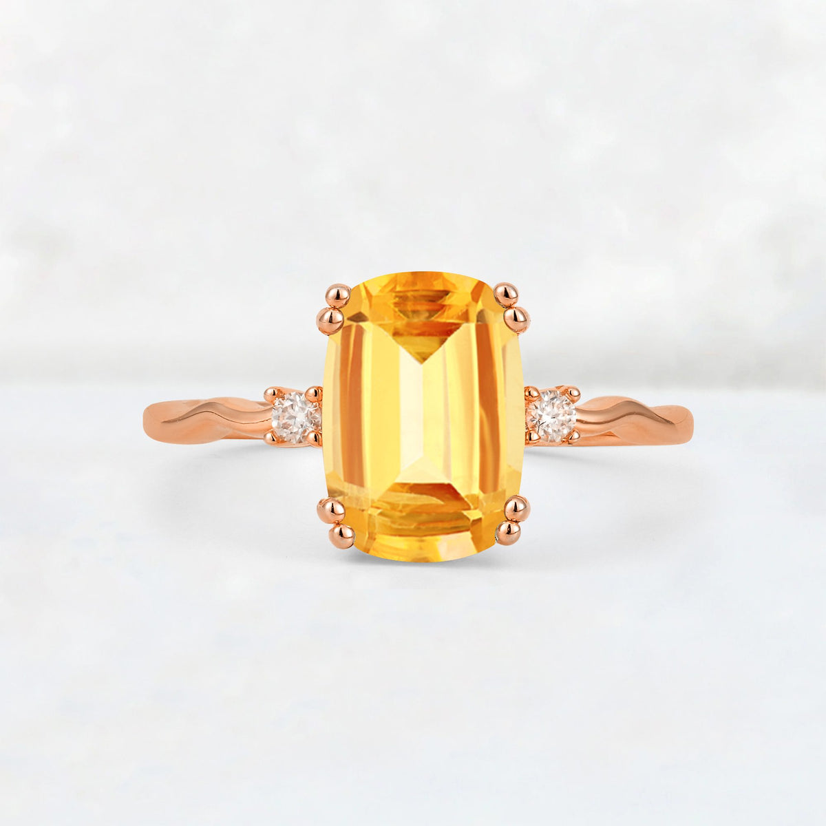 Emerald Cut Citrine Twisted Three-Stone Engagement Ring - Additional view