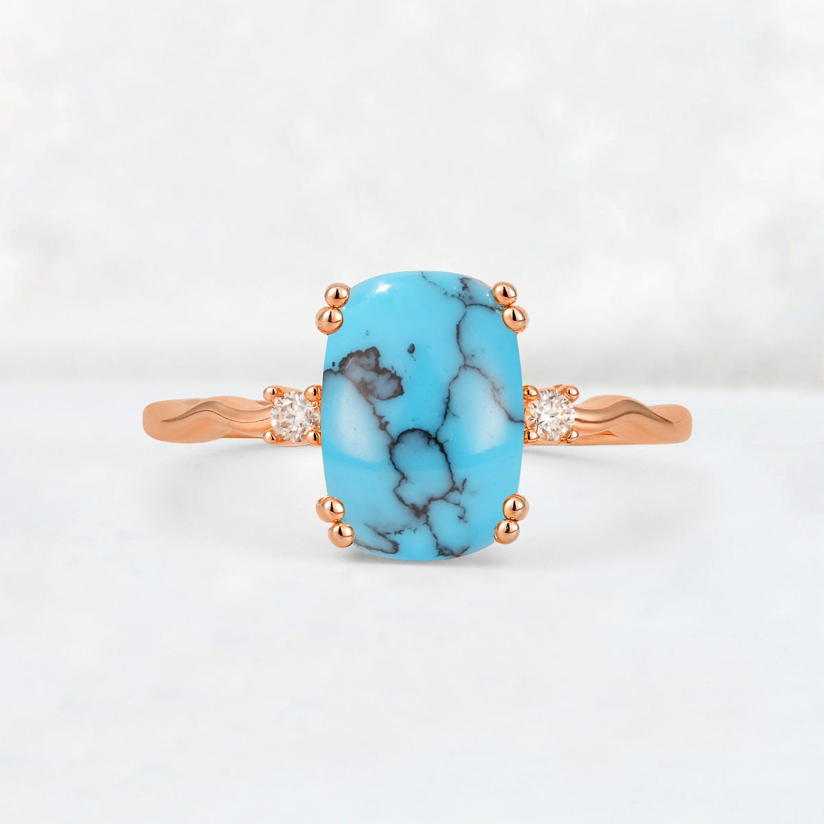 Emerald Cut Turquoise Twisted Three-Stone Engagement Ring - Additional view