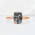 Emerald Cut Black Rutilated Quartz Twisted Three-Stone Engagement Ring - Additional view