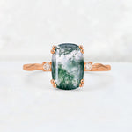 Emerald Cut Moss Agate Twisted Three-Stone Engagement Ring - Additional view