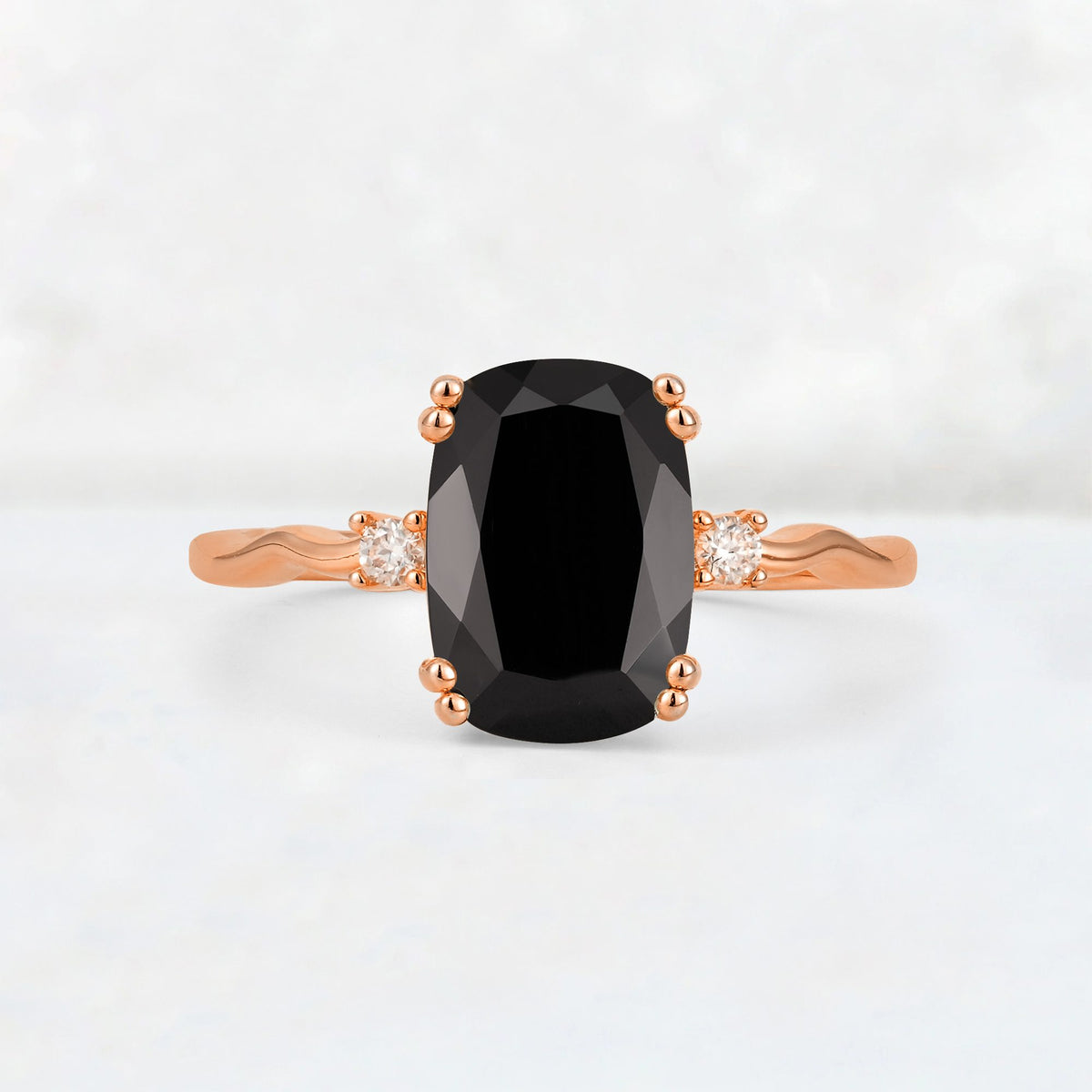 Emerald Cut Black Onyx Twisted Three-Stone Engagement Ring - Additional view