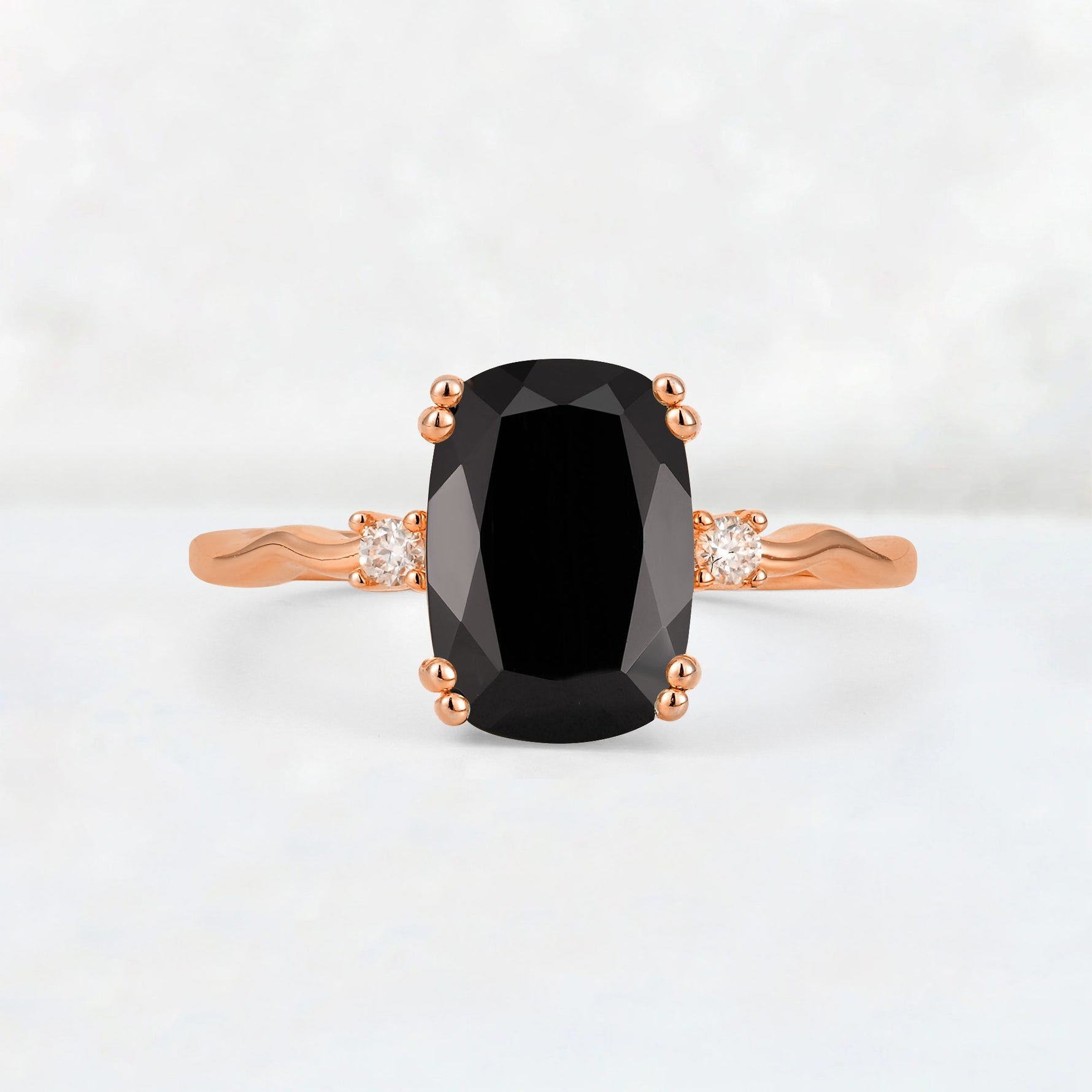 Emerald Cut Black Onyx Twisted Three-Stone Engagement Ring - Additional view