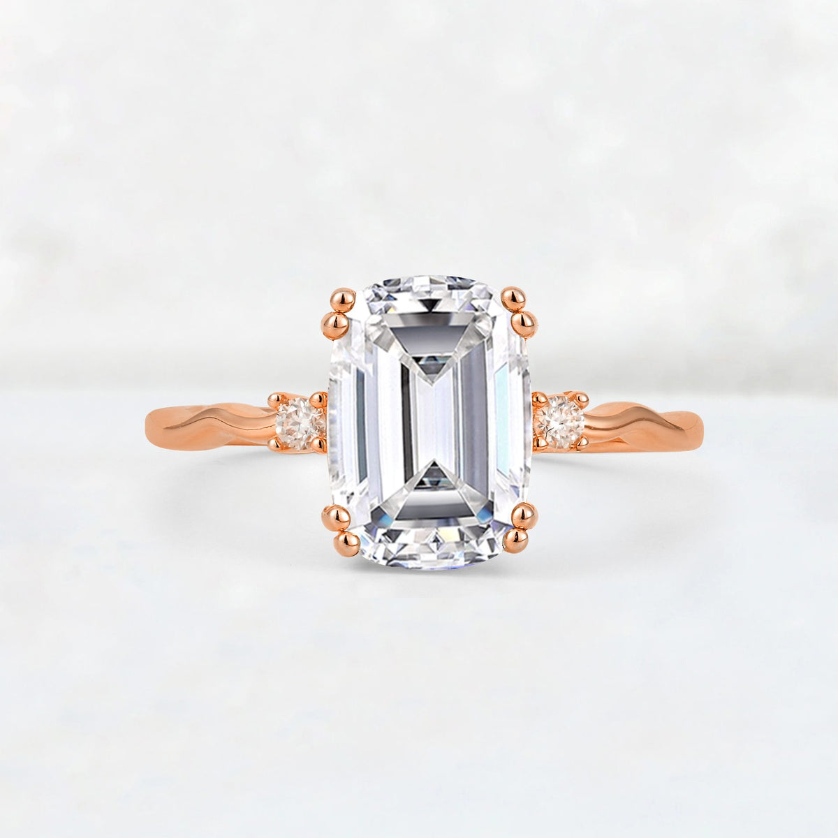 Emerald Cut Lab Diamond Twisted Three-Stone Engagement Ring - Additional view