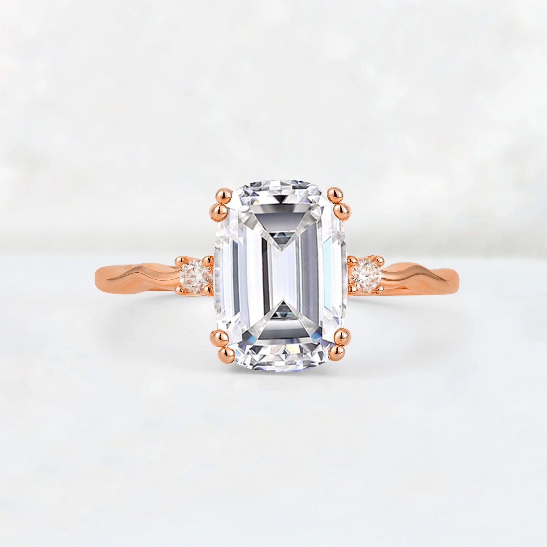 Emerald Cut Lab Diamond Twisted Three-Stone Engagement Ring - Additional view