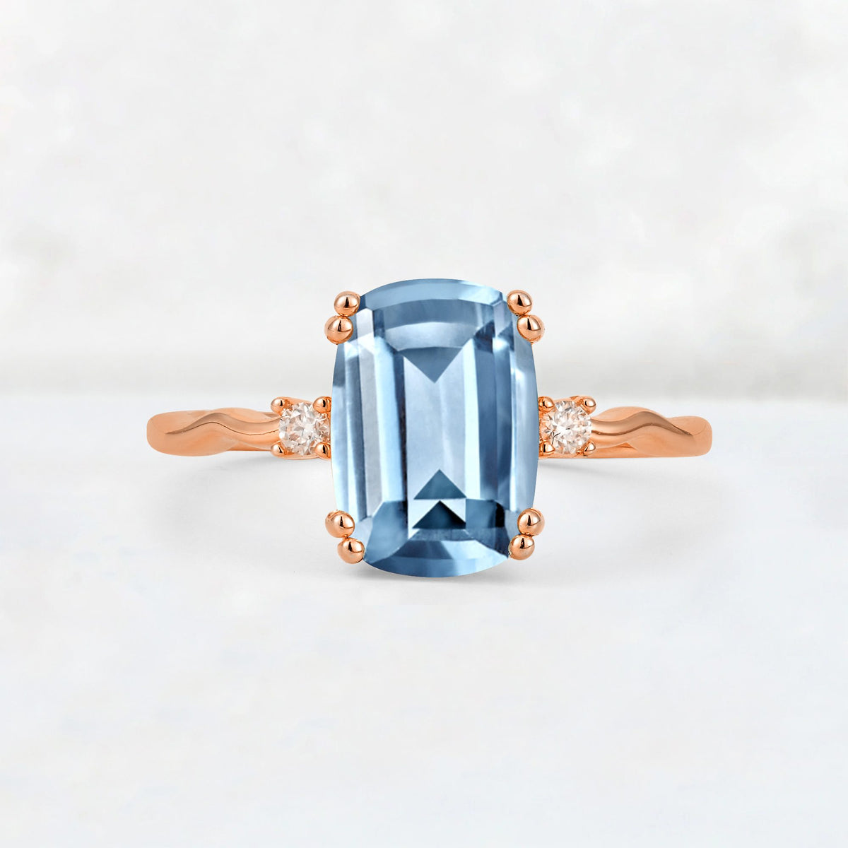 Emerald Cut Aquamarine Twisted Three-Stone Engagement Ring - Additional view