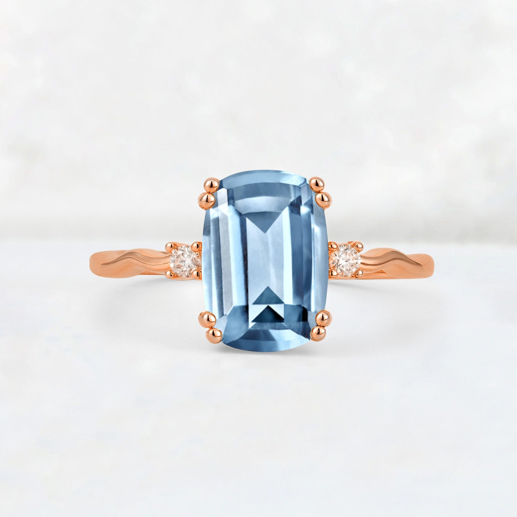 Emerald Cut Aquamarine Twisted Three-Stone Engagement Ring - Additional view