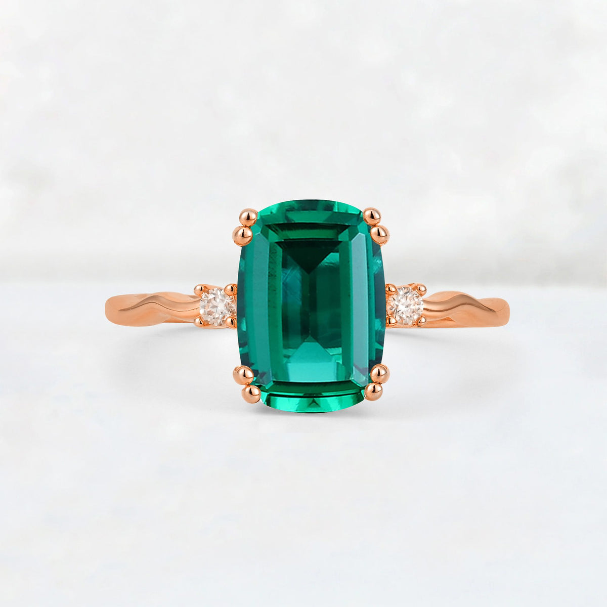 Emerald Cut Emerald Twisted Three-Stone Engagement Ring - Additional view