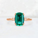 Emerald Cut Emerald Twisted Three-Stone Engagement Ring - Additional view