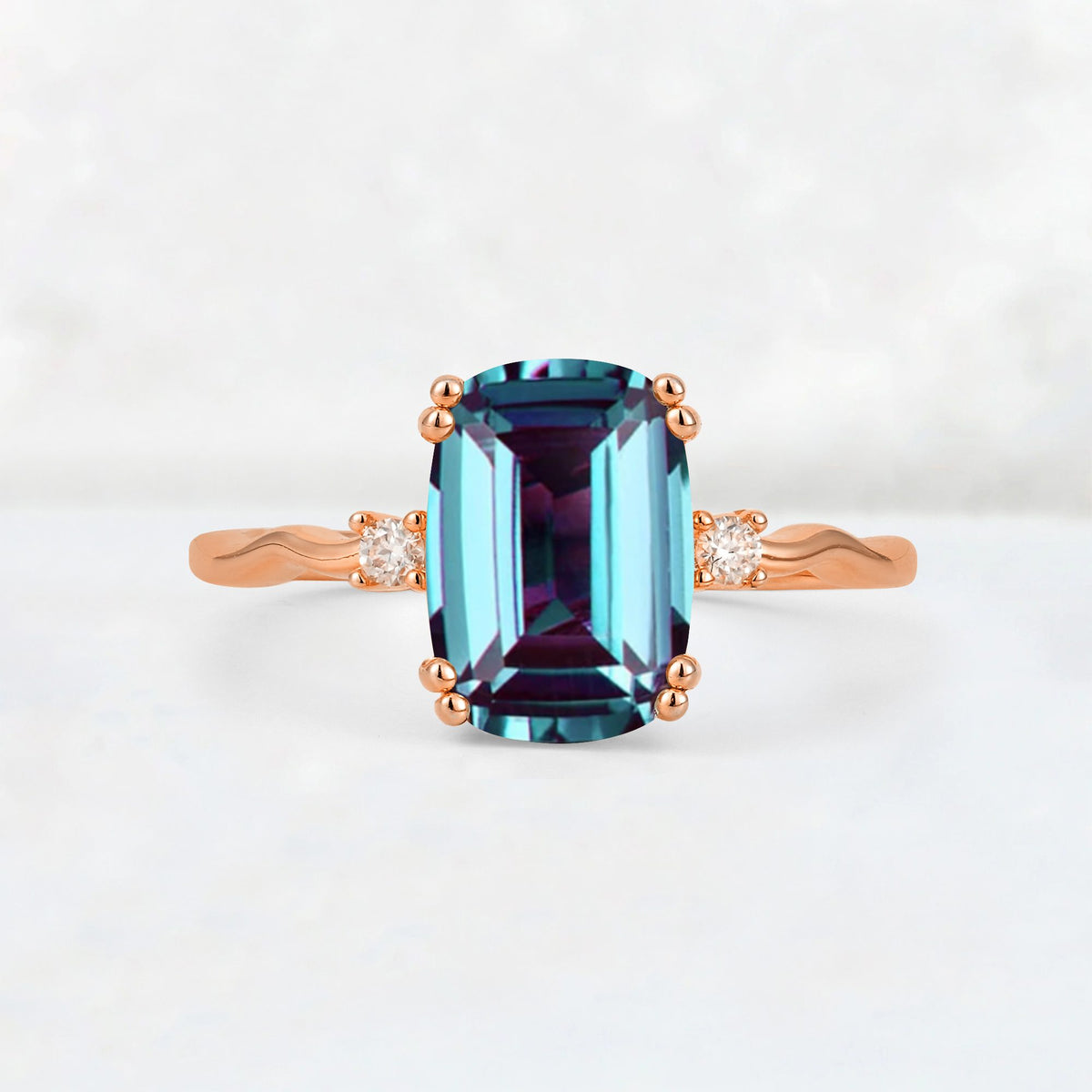 Emerald Cut Alexandrite Twisted Three-Stone Engagement Ring - Additional view