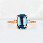 Emerald Cut Alexandrite Twisted Three-Stone Engagement Ring - Additional view