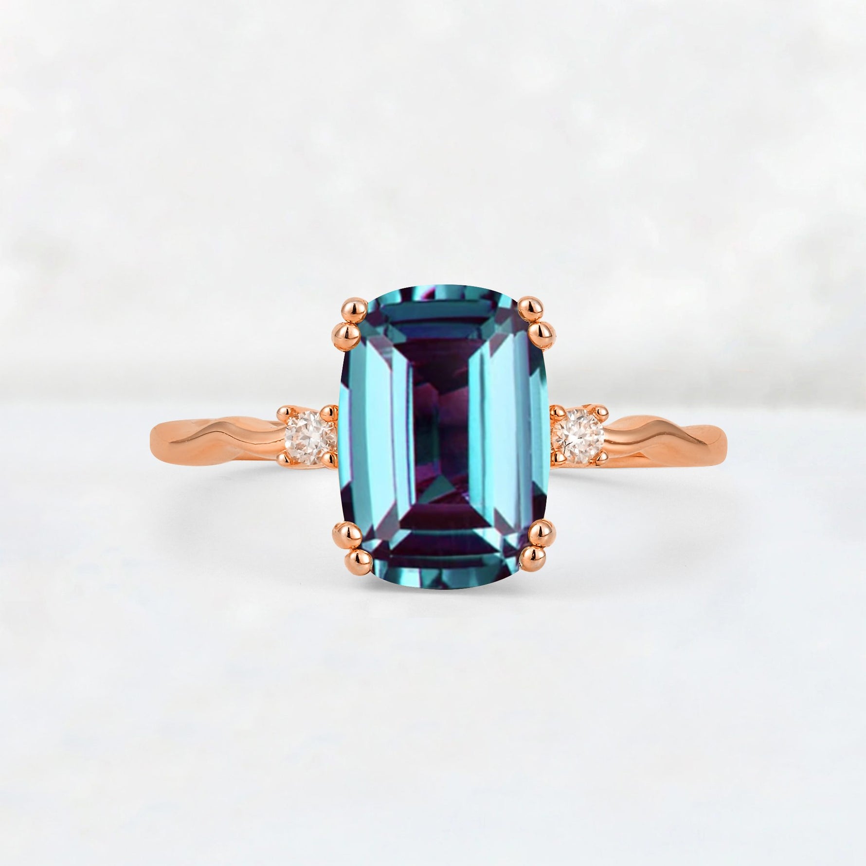 Emerald Cut Alexandrite Twisted Three-Stone Engagement Ring - Additional view
