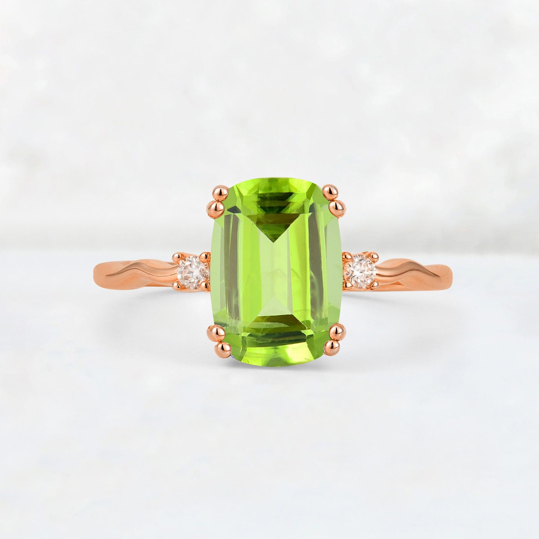 Emerald Cut Peridot Twisted Three-Stone Engagement Ring - Additional view