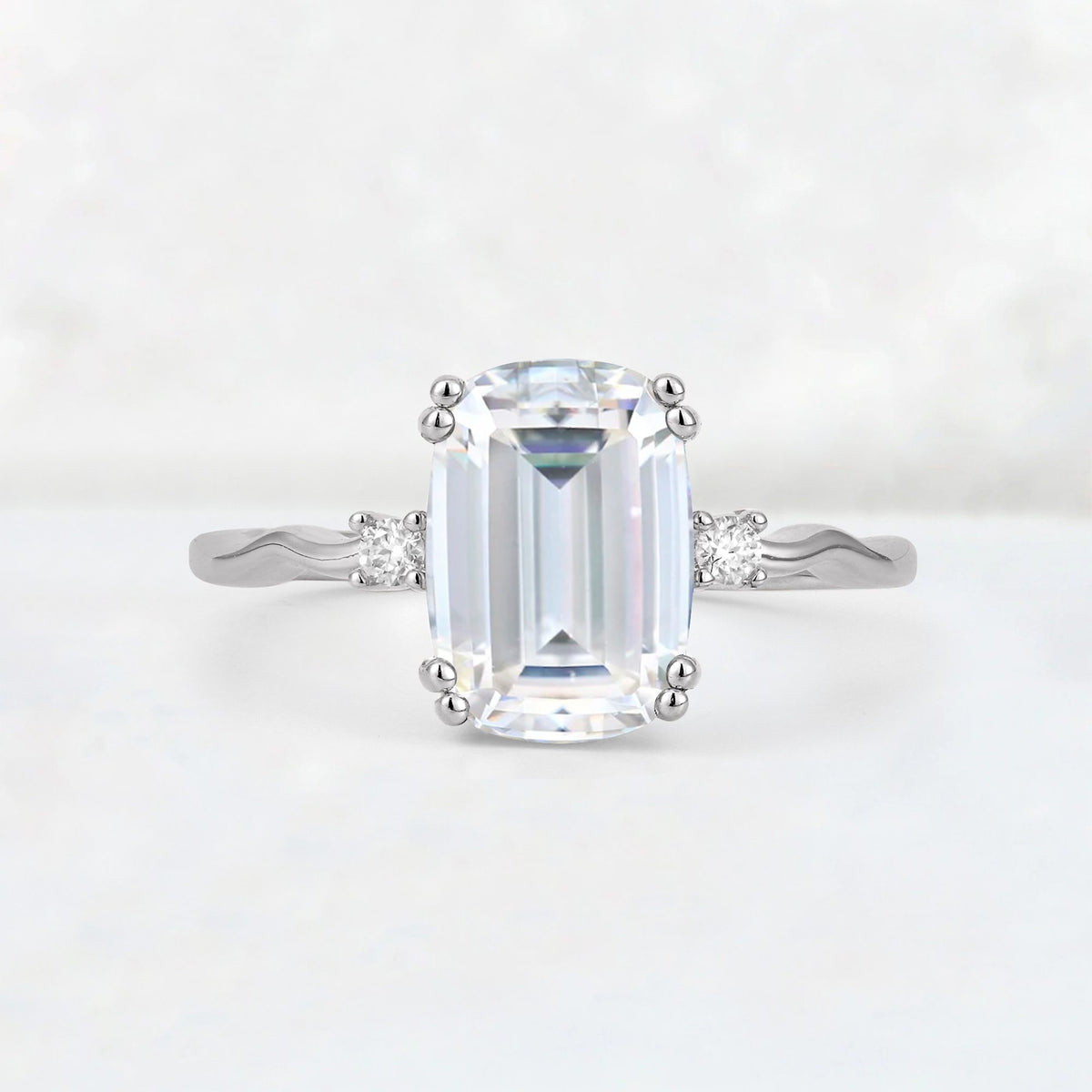 Emerald Cut Moissanite Twisted Three-Stone Engagement Ring - Additional view