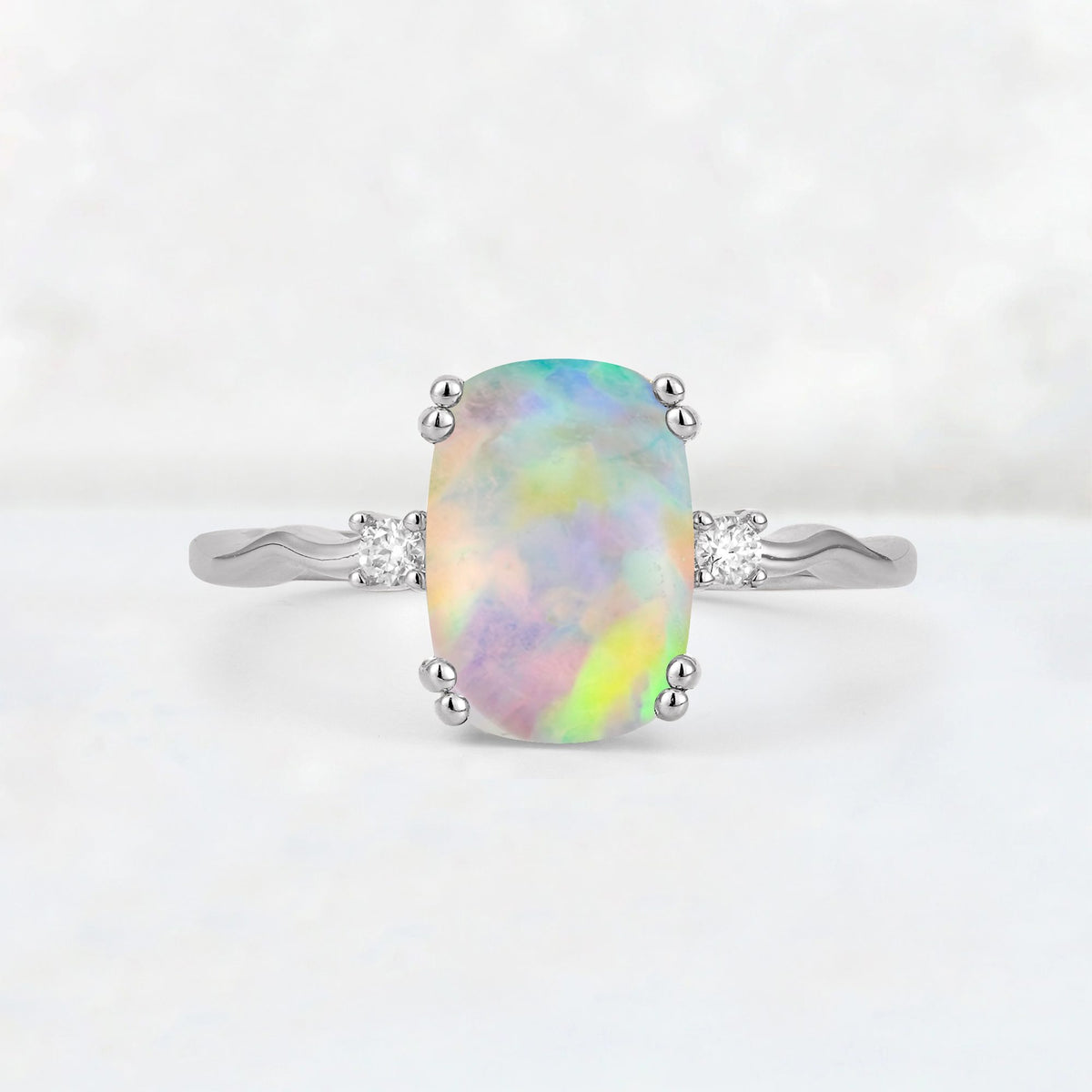 Emerald Cut Fire Opal Twisted Three-Stone Engagement Ring - Additional view