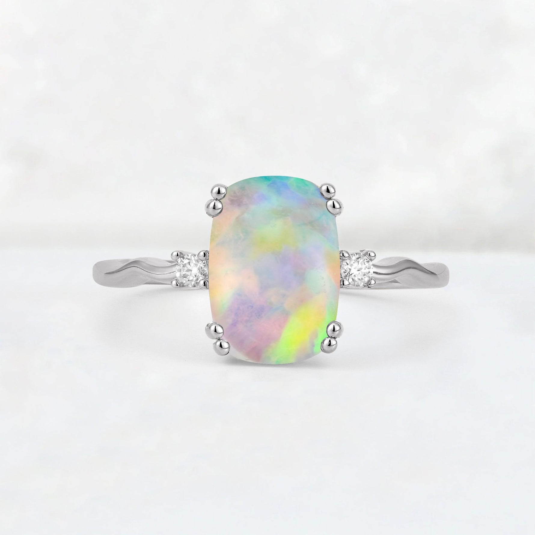 Emerald Cut Fire Opal Twisted Three-Stone Engagement Ring - Additional view