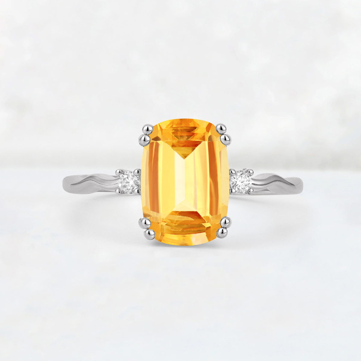 Emerald Cut Citrine Twisted Three-Stone Engagement Ring - Additional view