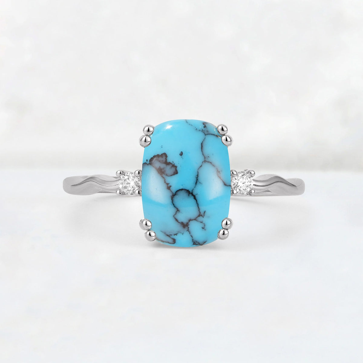 Emerald Cut Turquoise Twisted Three-Stone Engagement Ring - Additional view