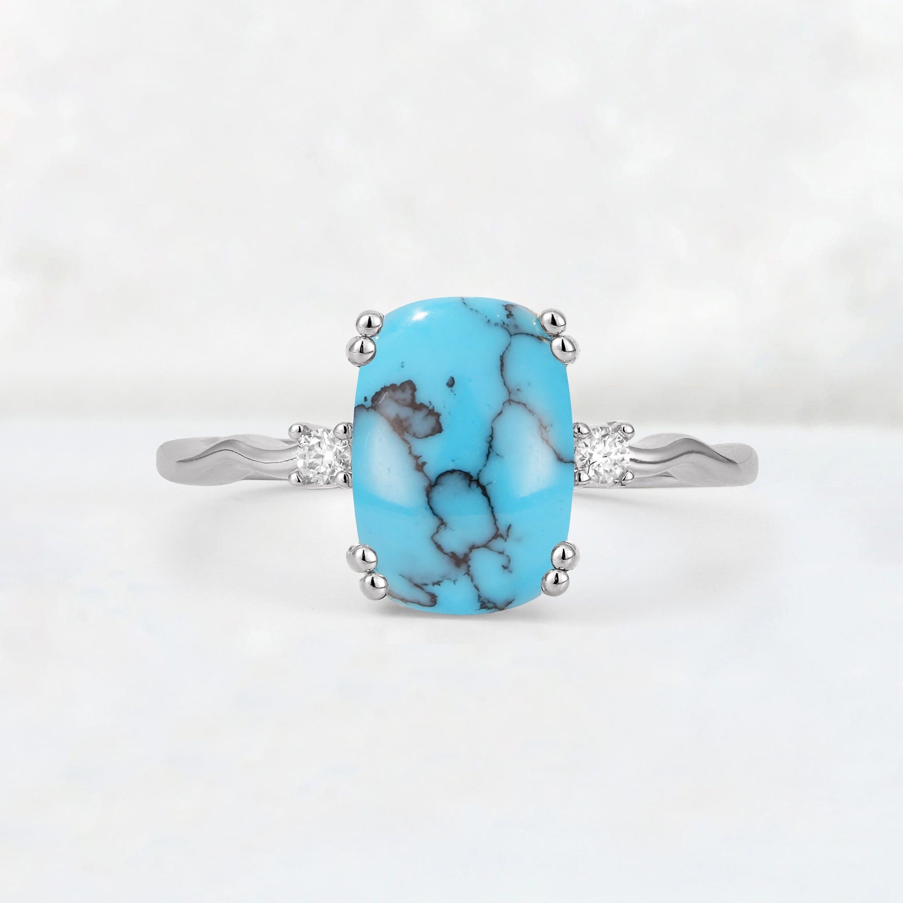 Emerald Cut Turquoise Twisted Three-Stone Engagement Ring - Additional view