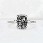 Emerald Cut Black Rutilated Quartz Twisted Three-Stone Engagement Ring - Additional view