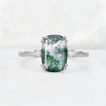Emerald Cut Moss Agate Twisted Three-Stone Engagement Ring - Additional view