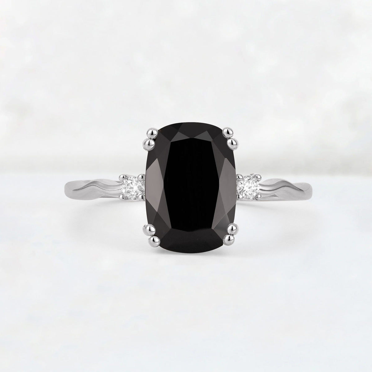 Emerald Cut Black Onyx Twisted Three-Stone Engagement Ring - Additional view