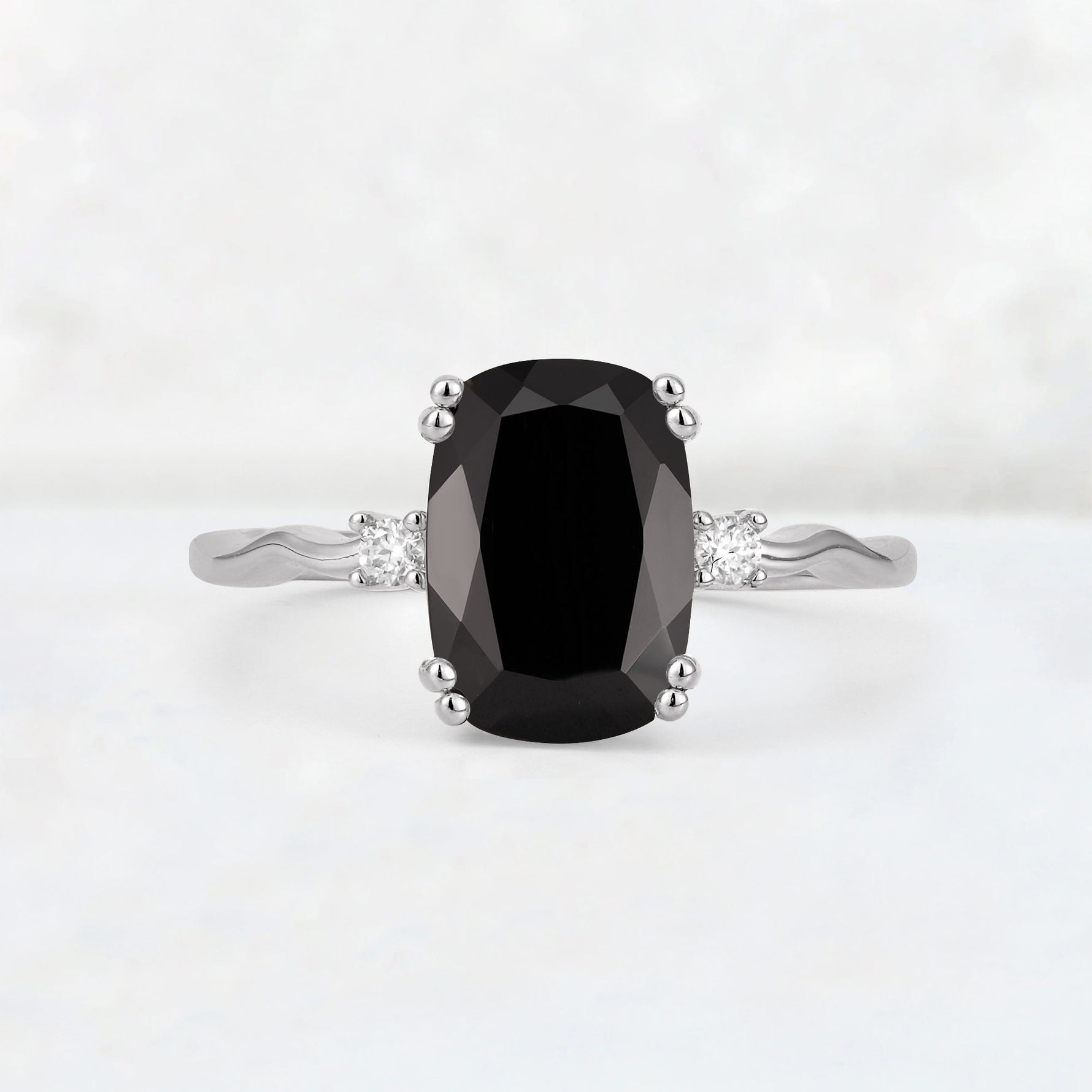 Emerald Cut Black Onyx Twisted Three-Stone Engagement Ring - Additional view