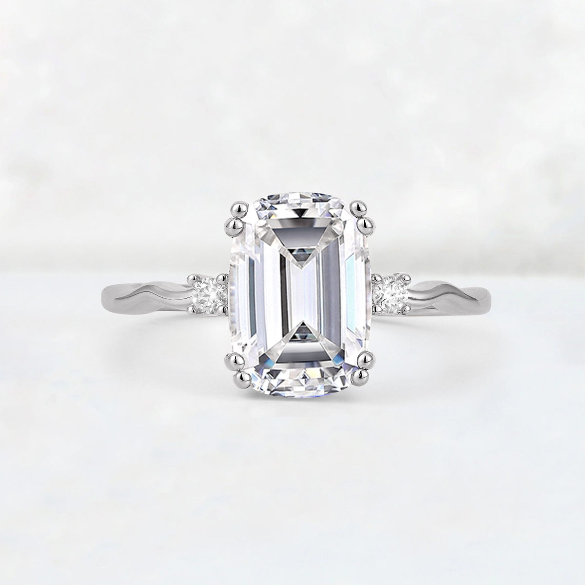 Emerald Cut Lab Diamond Twisted Three-Stone Engagement Ring - Additional view
