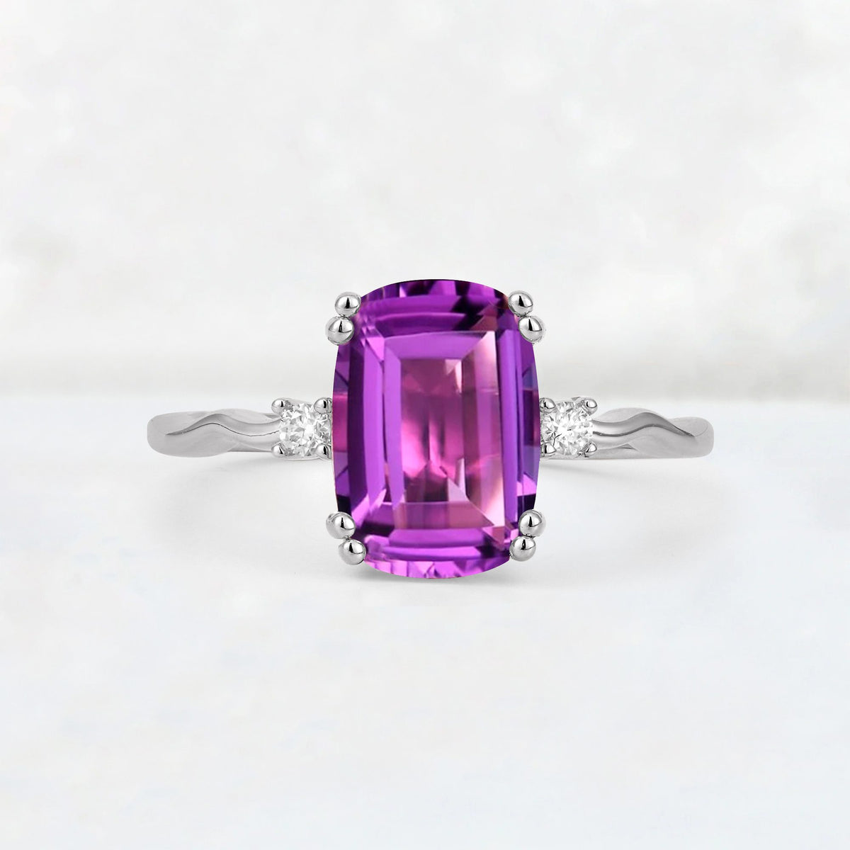 Emerald Cut Amethyst Twisted Three-Stone Engagement Ring - Additional view