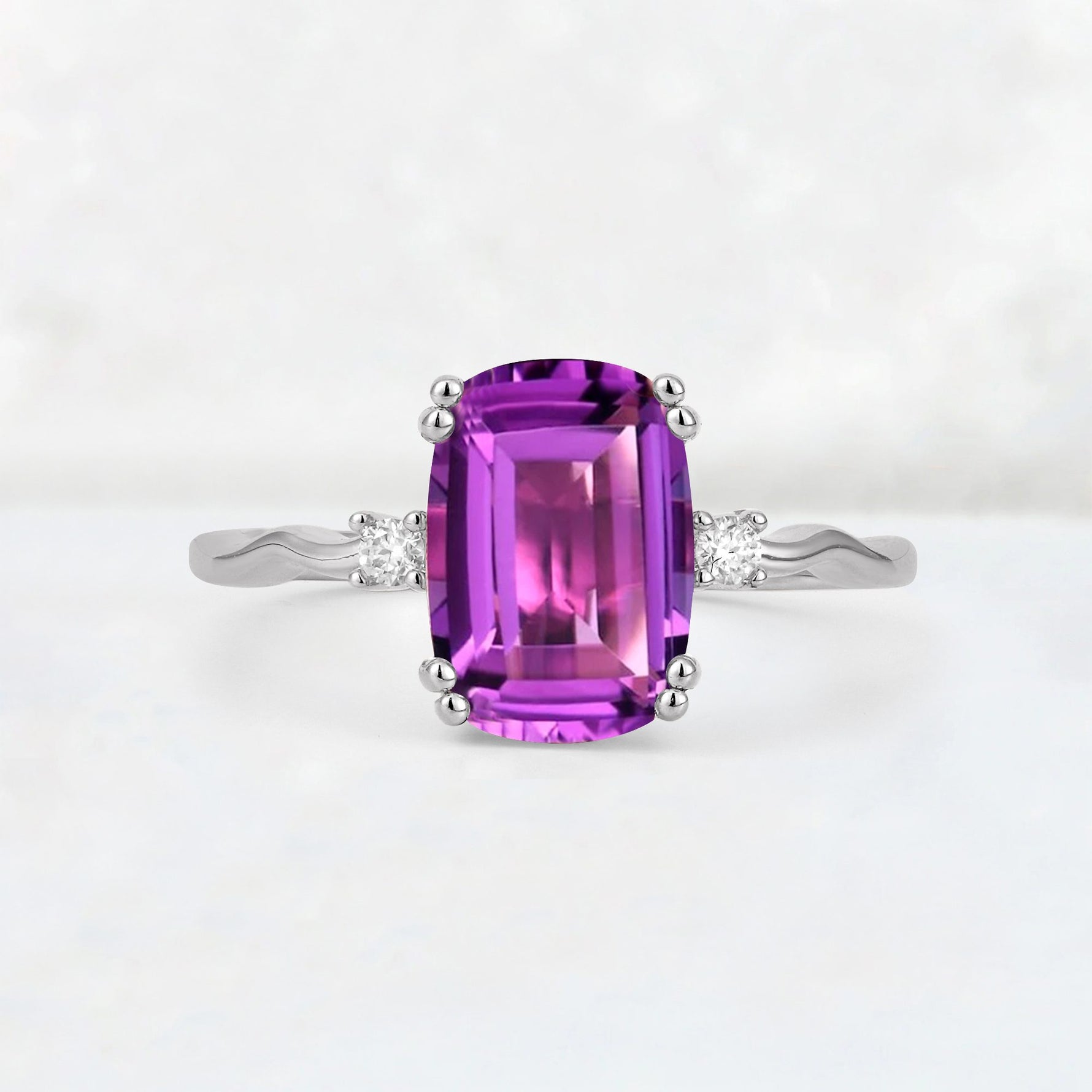 Emerald Cut Amethyst Twisted Three-Stone Engagement Ring - Additional view