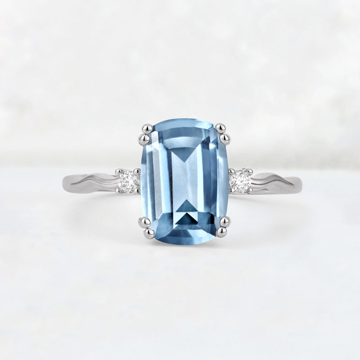 Emerald Cut Aquamarine Twisted Three-Stone Engagement Ring - Additional view