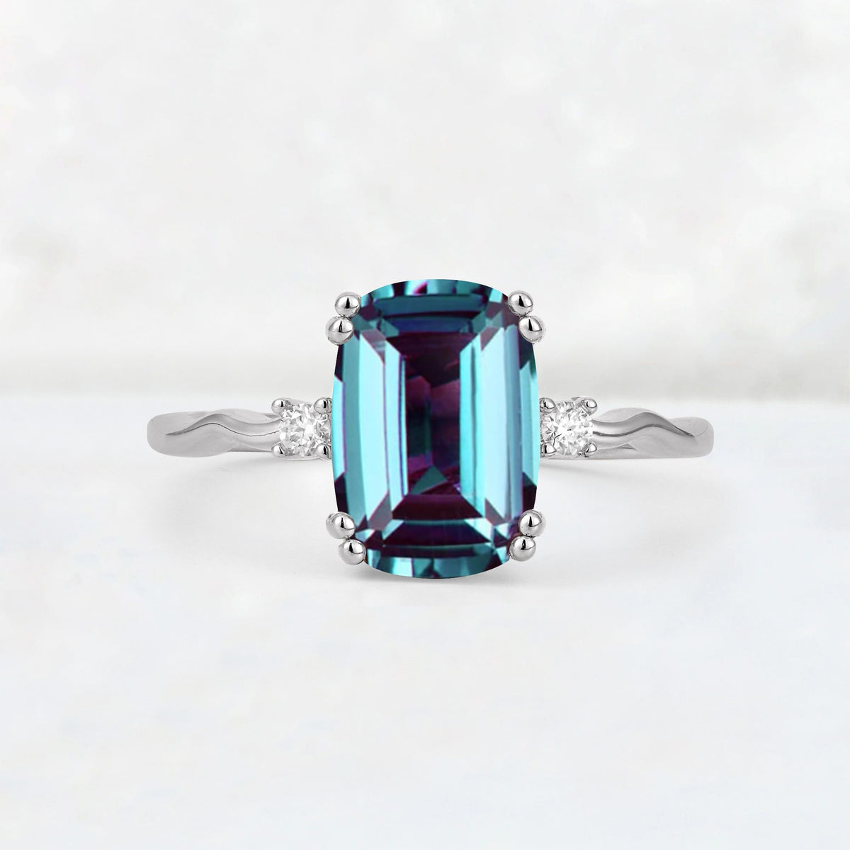 Emerald Cut Alexandrite Twisted Three-Stone Engagement Ring - Additional view