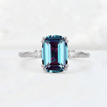 Emerald Cut Alexandrite Twisted Three-Stone Engagement Ring - Additional view