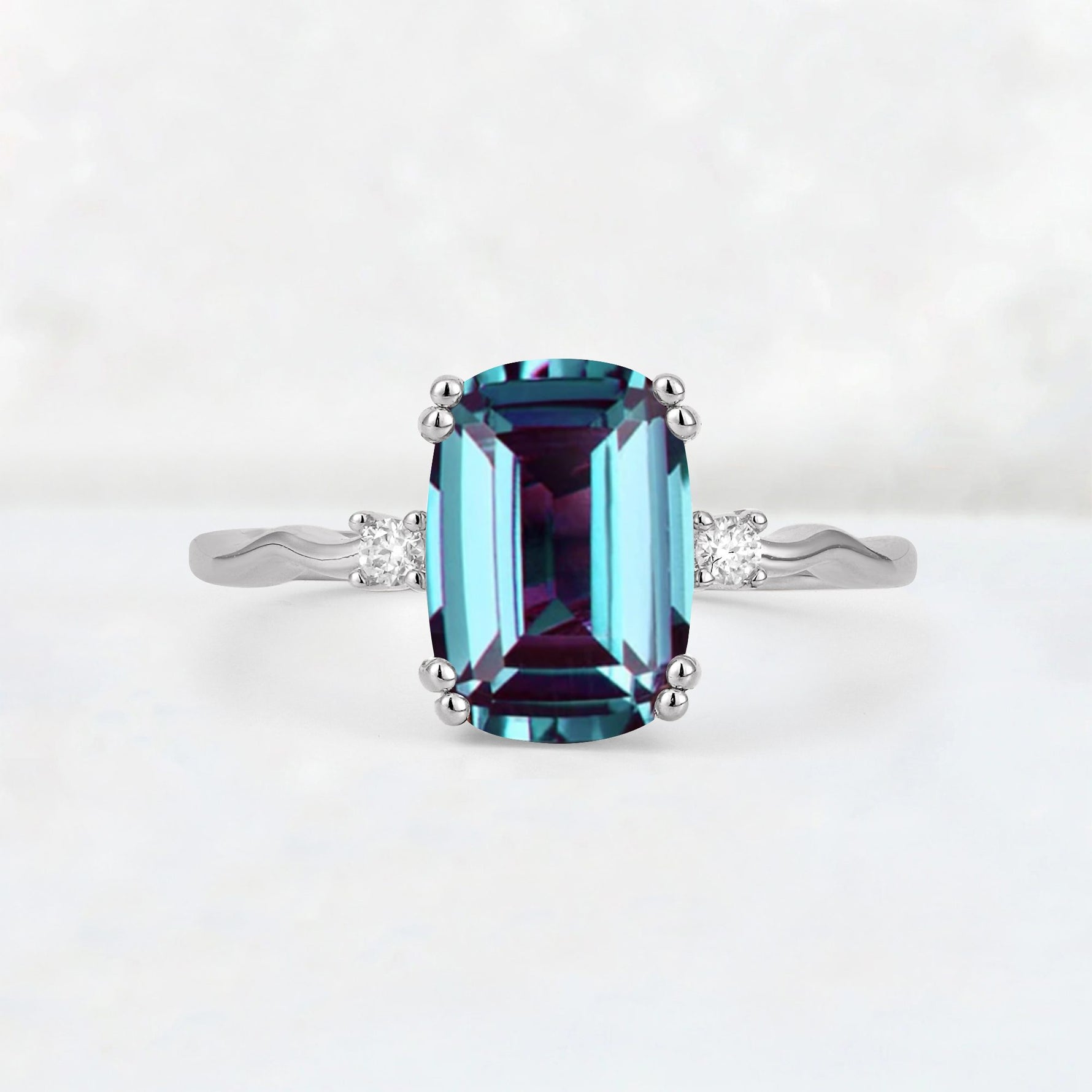 Emerald Cut Alexandrite Twisted Three-Stone Engagement Ring - Additional view
