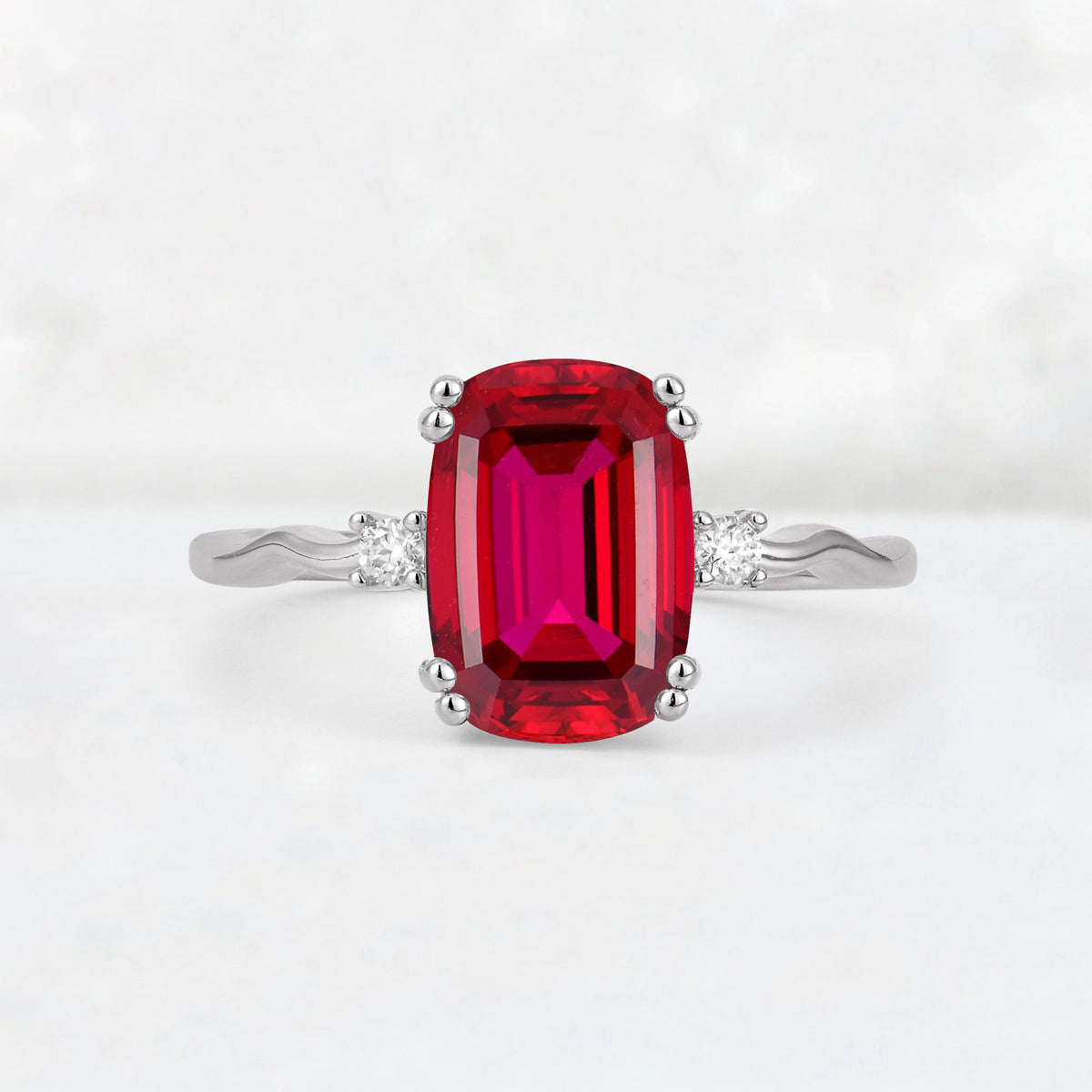 Emerald Cut Ruby Twisted Three-Stone Engagement Ring - Additional view