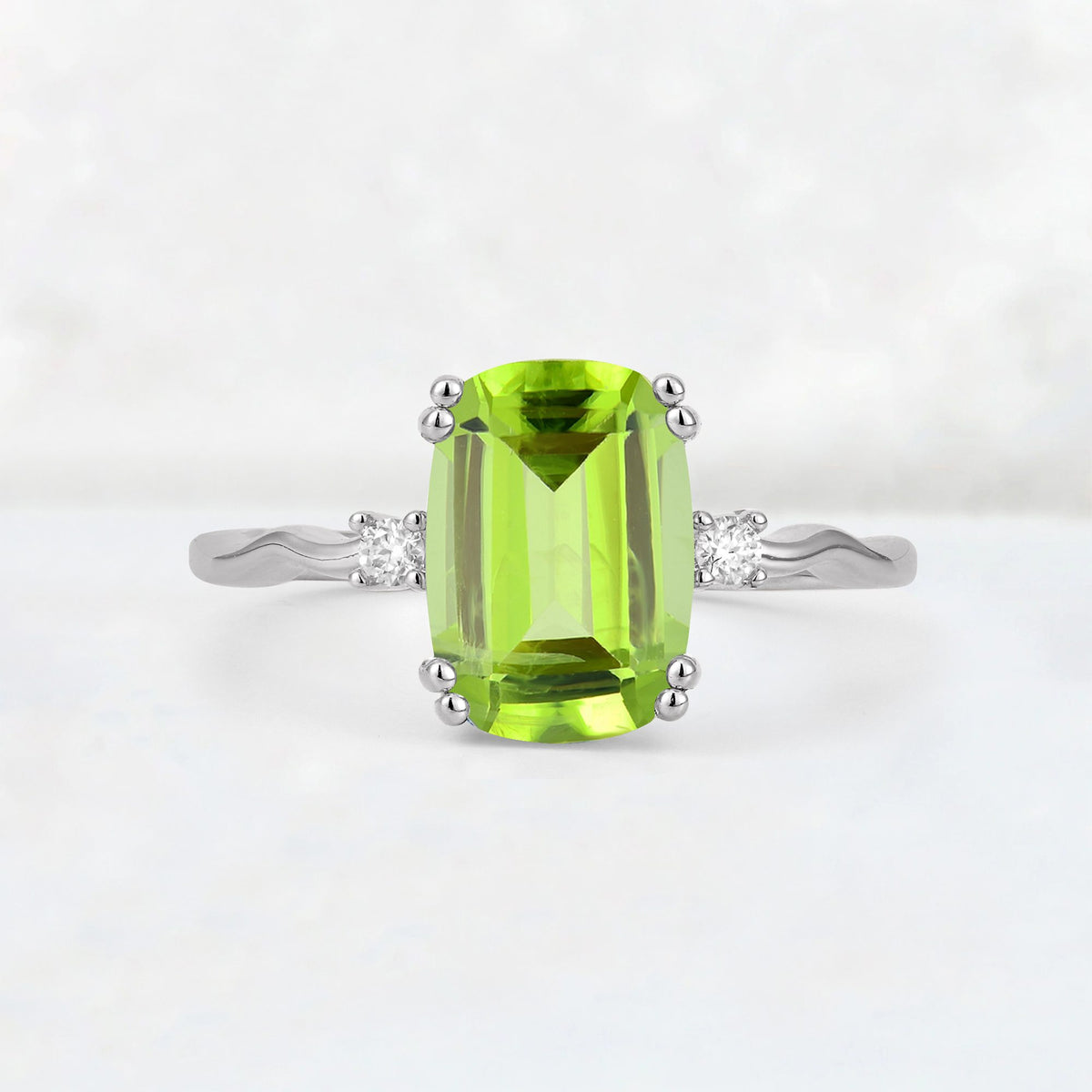 Emerald Cut Peridot Twisted Three-Stone Engagement Ring - Additional view