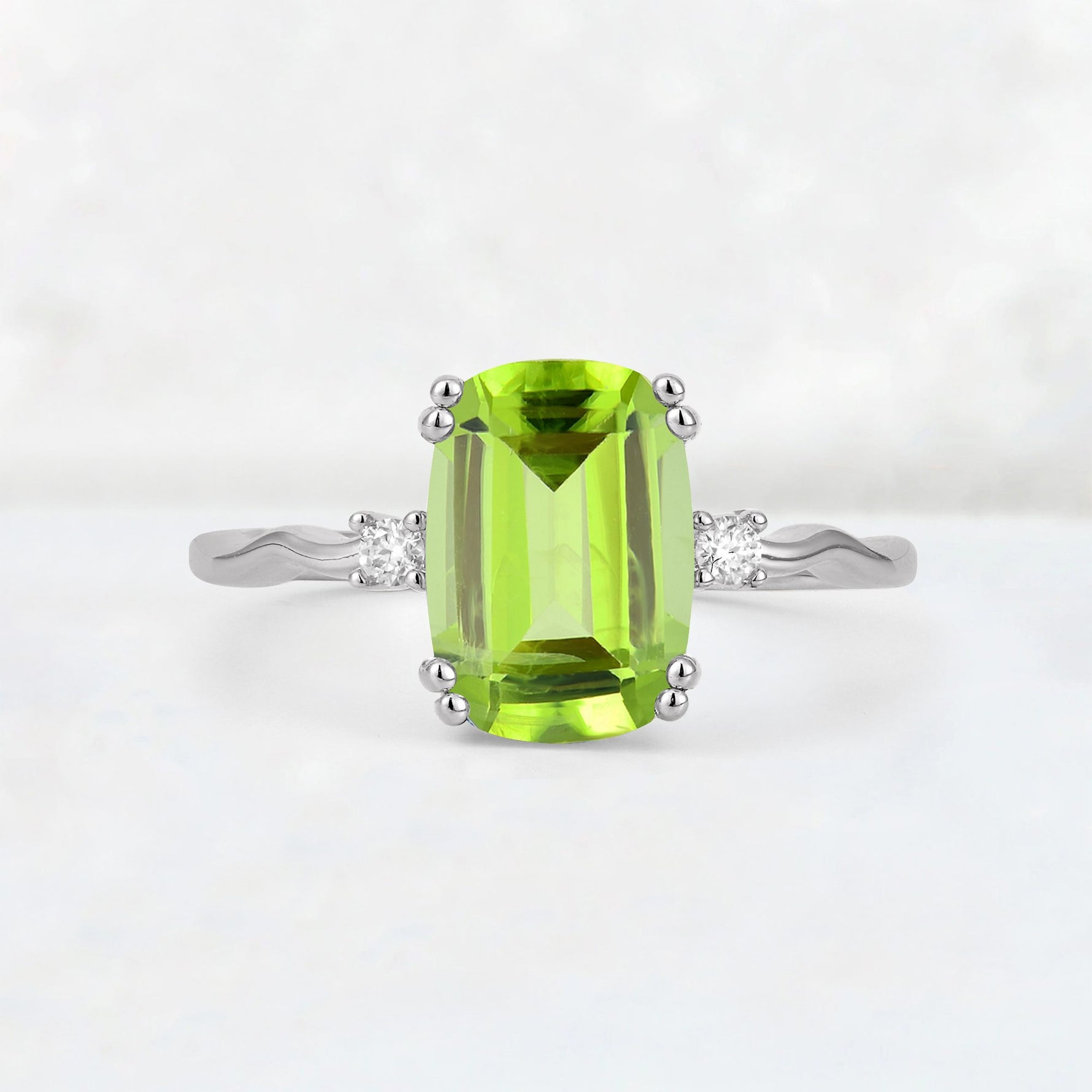 Emerald Cut Peridot Twisted Three-Stone Engagement Ring - Additional view