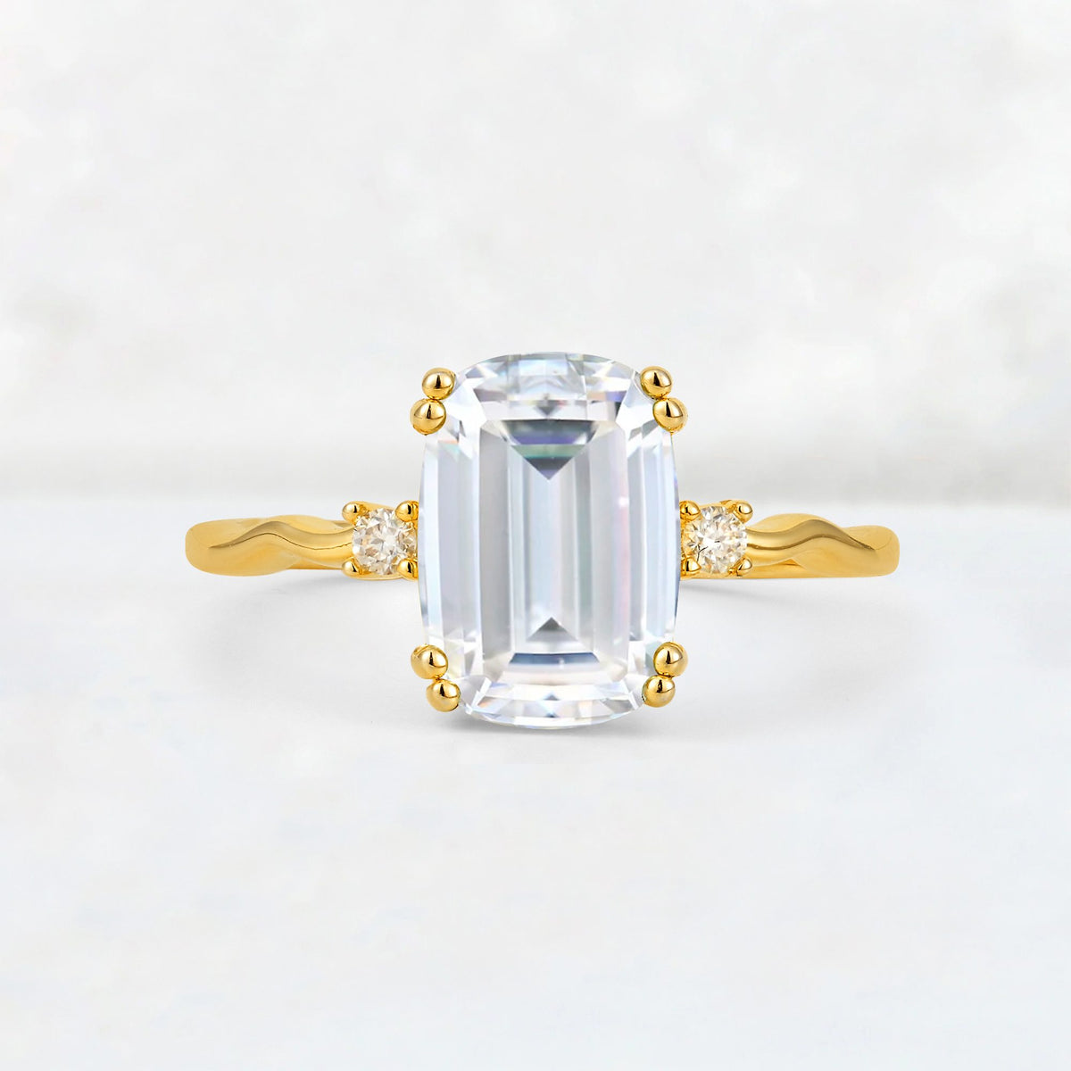 Emerald Cut Moissanite Twisted Three-Stone Engagement Ring - Additional view