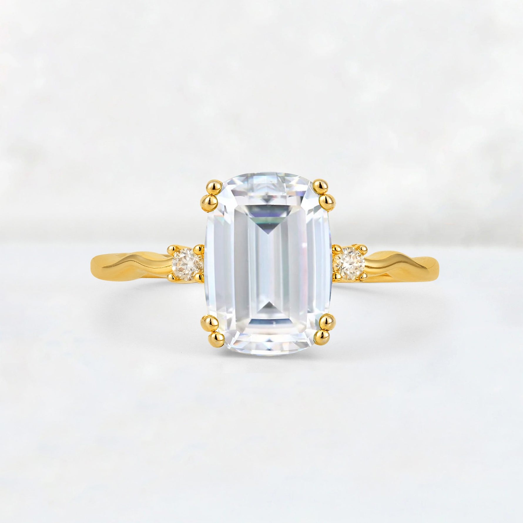 Emerald Cut Moissanite Twisted Three-Stone Engagement Ring - Additional view