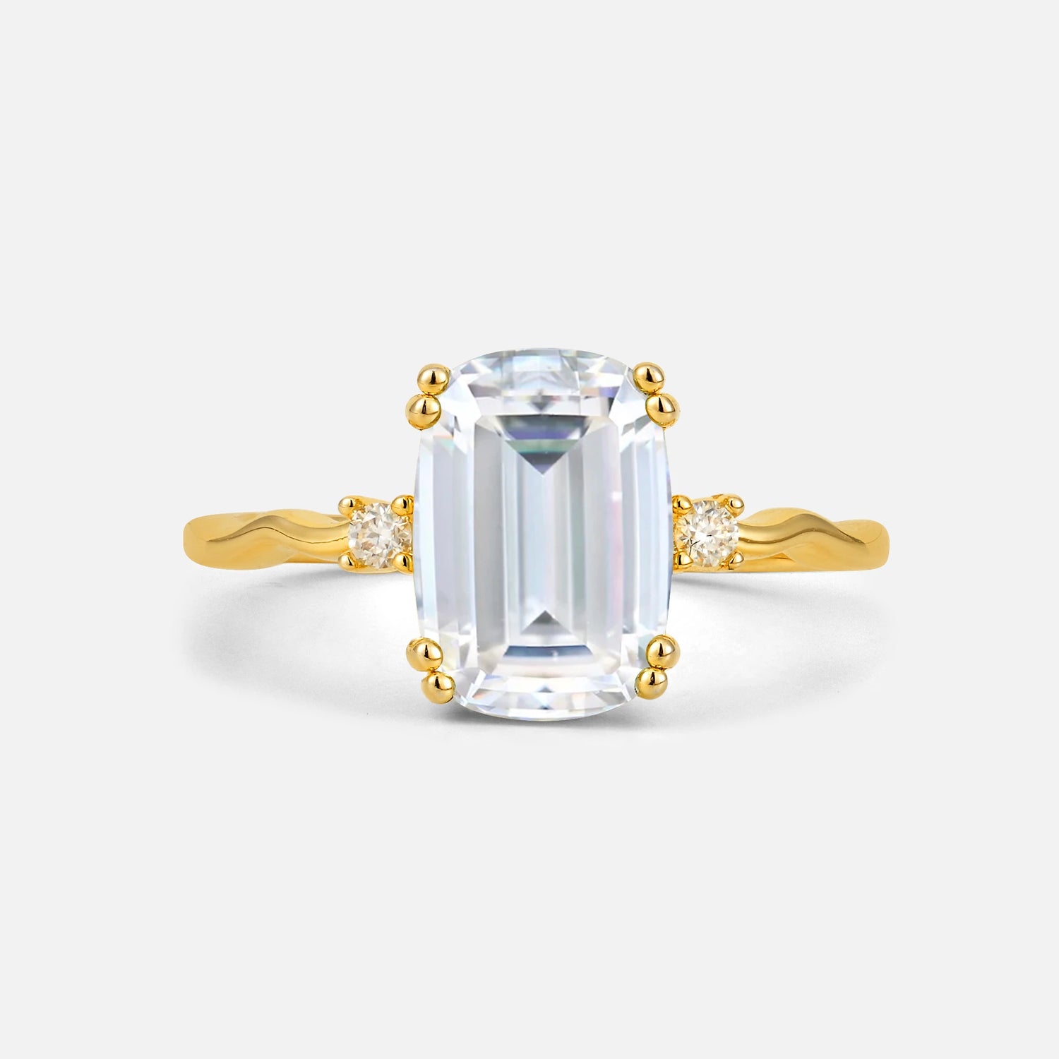 Emerald Cut Moissanite Twisted Three-Stone Engagement Ring