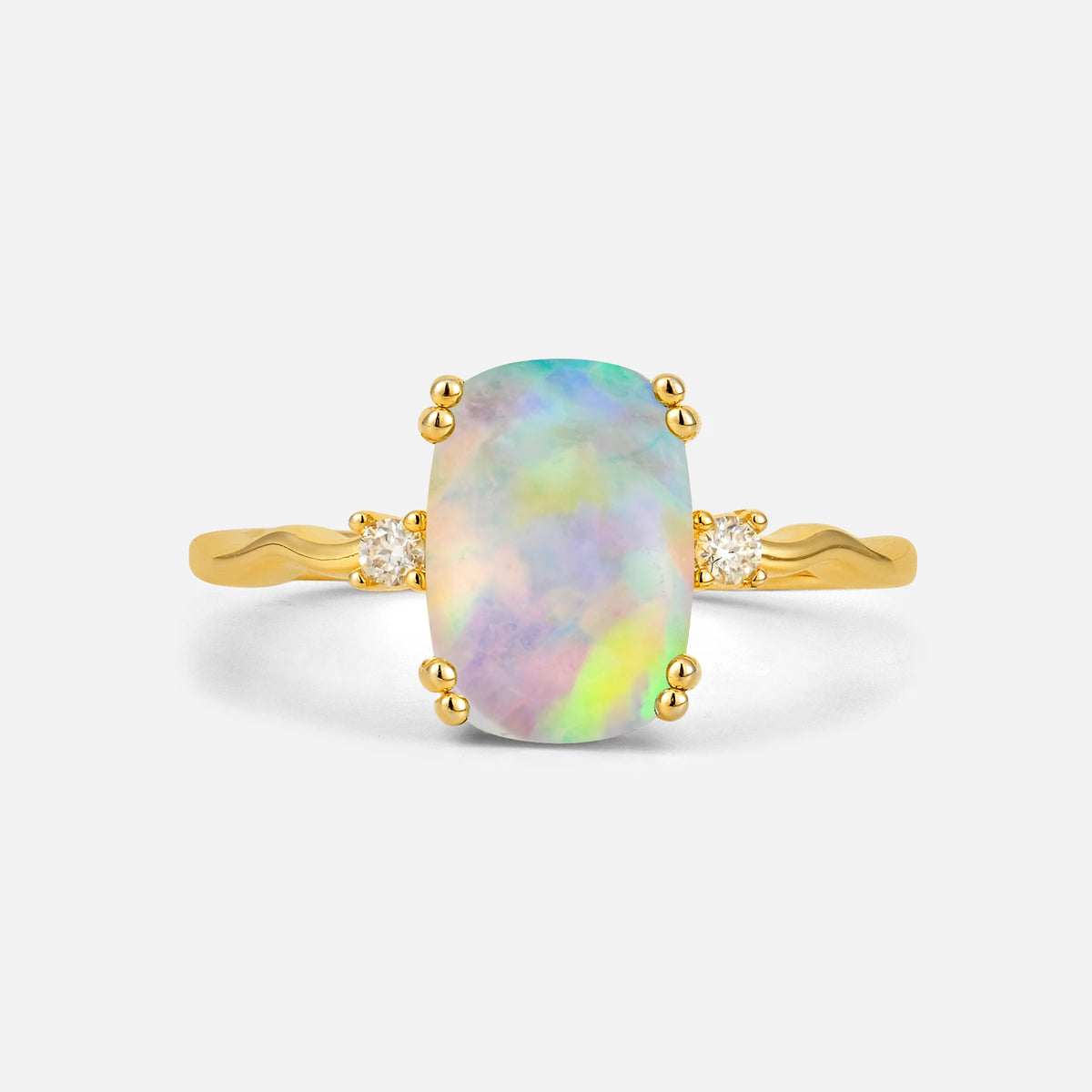 Emerald Cut Fire Opal Twisted Three-Stone Engagement Ring