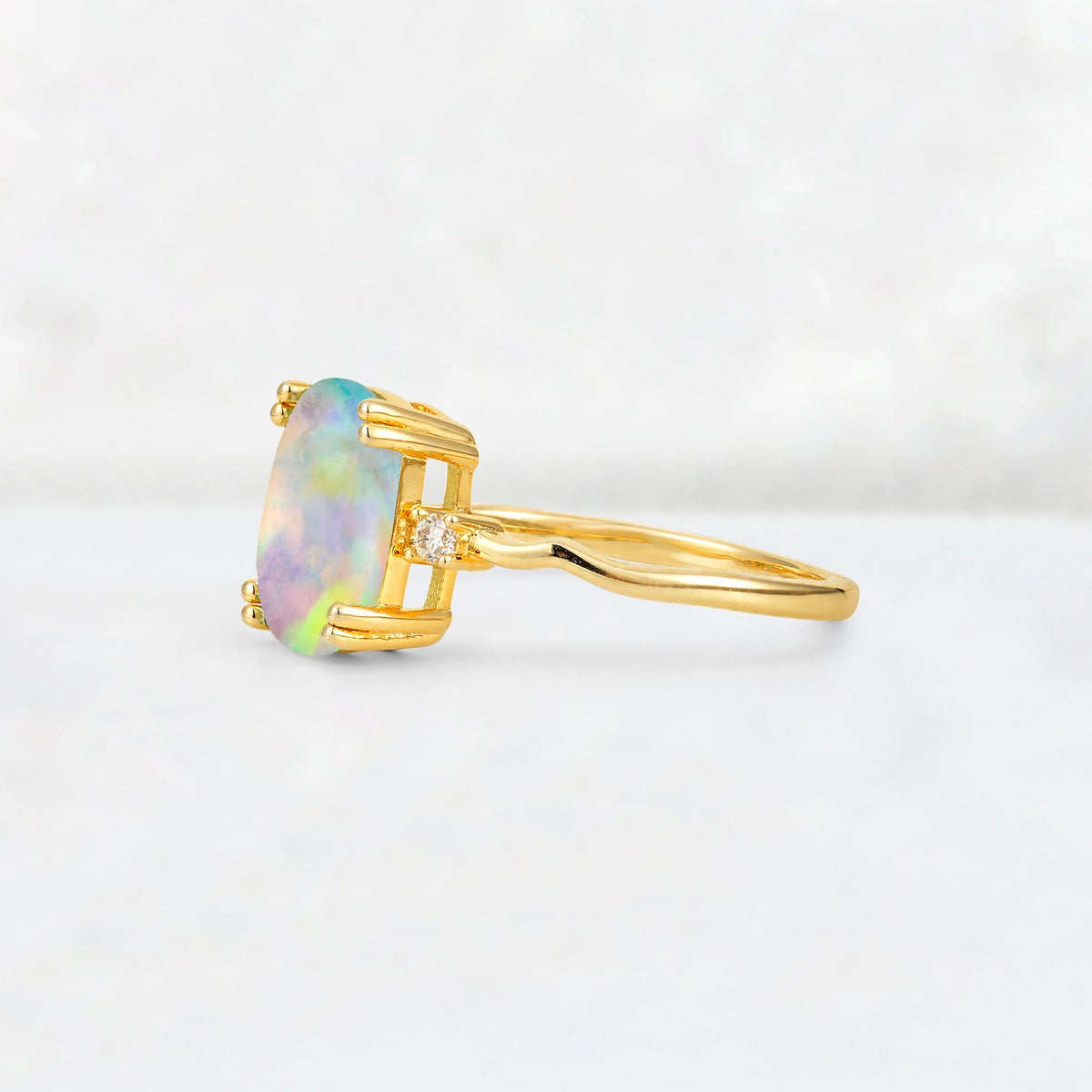 Emerald Cut Fire Opal Twisted Three-Stone Engagement Ring - Additional view