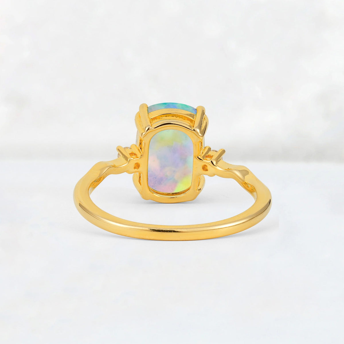 Emerald Cut Fire Opal Twisted Three-Stone Engagement Ring - Additional view