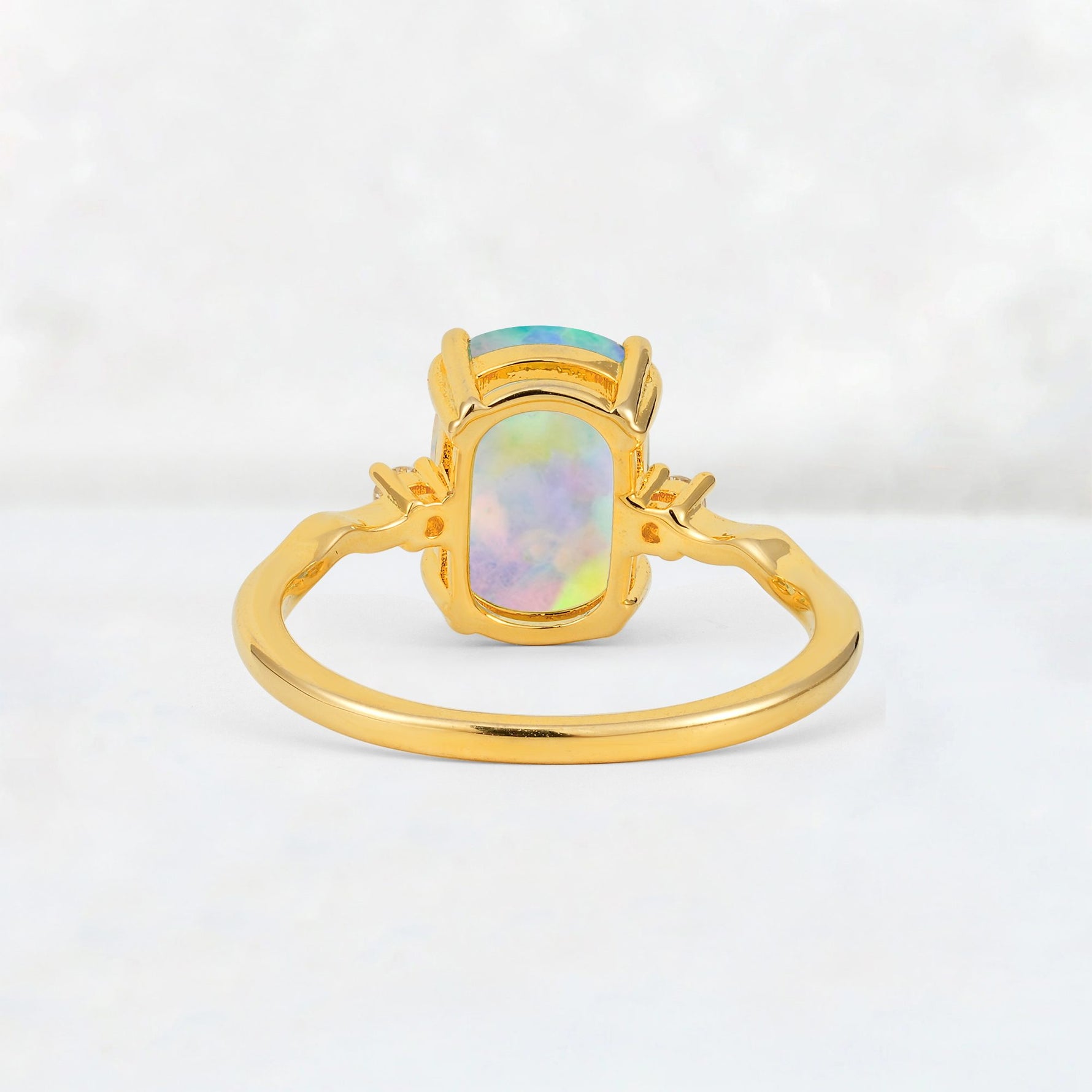 Emerald Cut Fire Opal Twisted Three-Stone Engagement Ring - Additional view