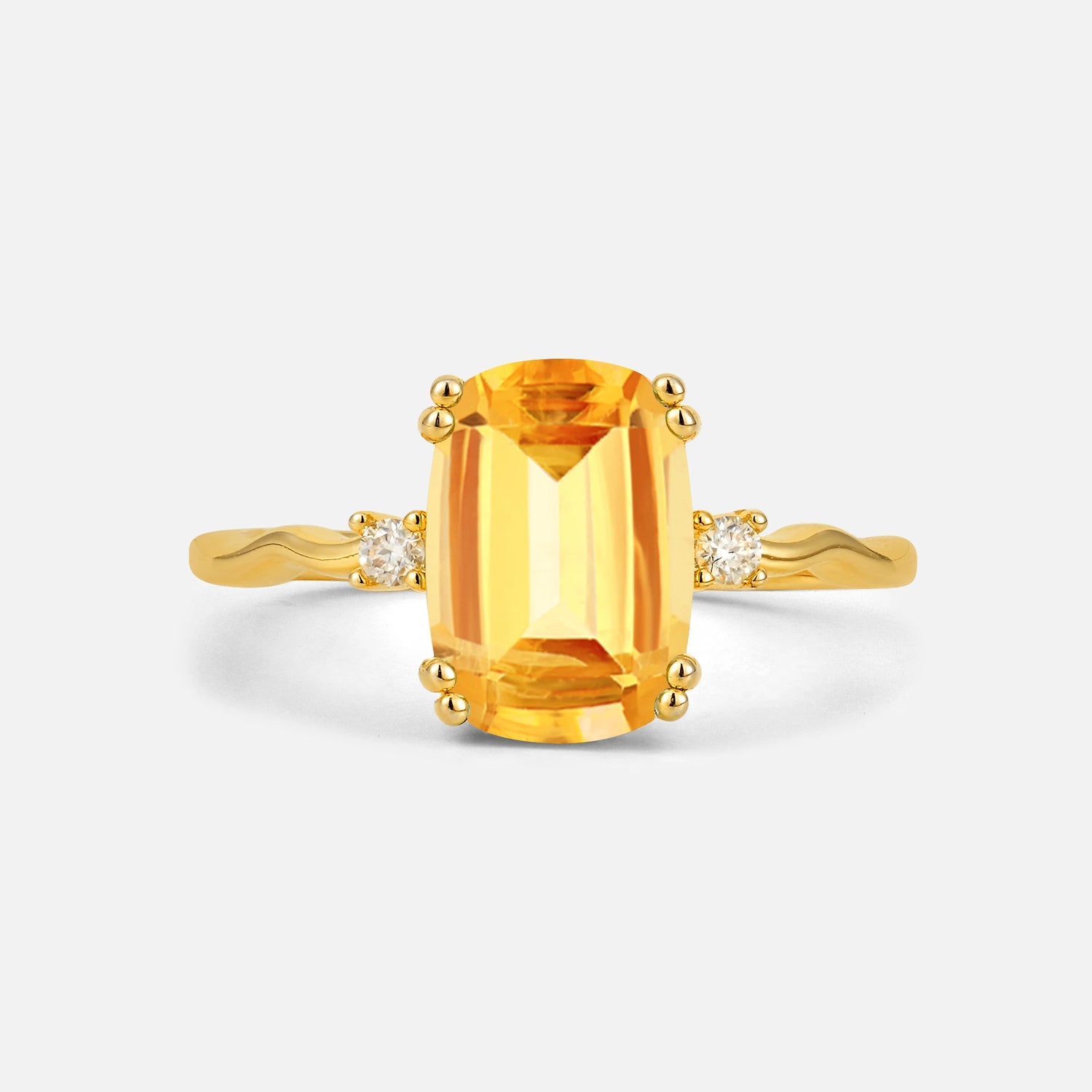 Emerald Cut Citrine Twisted Three-Stone Engagement Ring