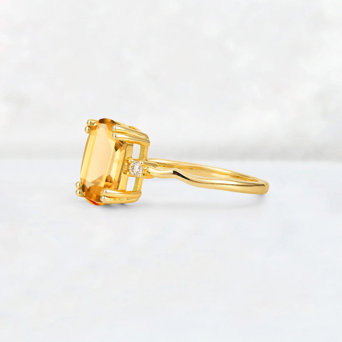 Emerald Cut Citrine Twisted Three-Stone Engagement Ring - Additional view