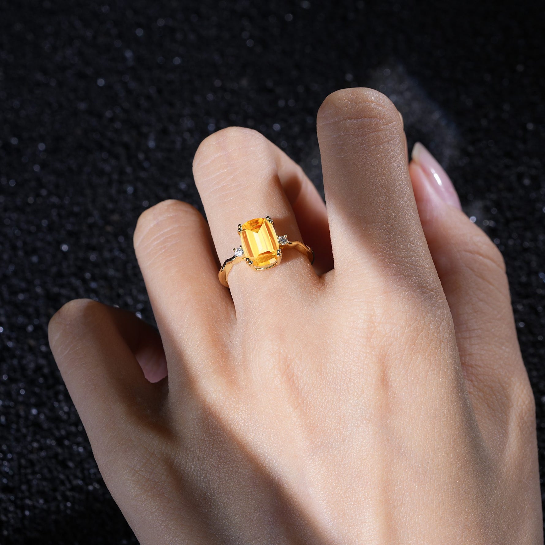 Emerald Cut Citrine Twisted Three-Stone Engagement Ring - Additional view
