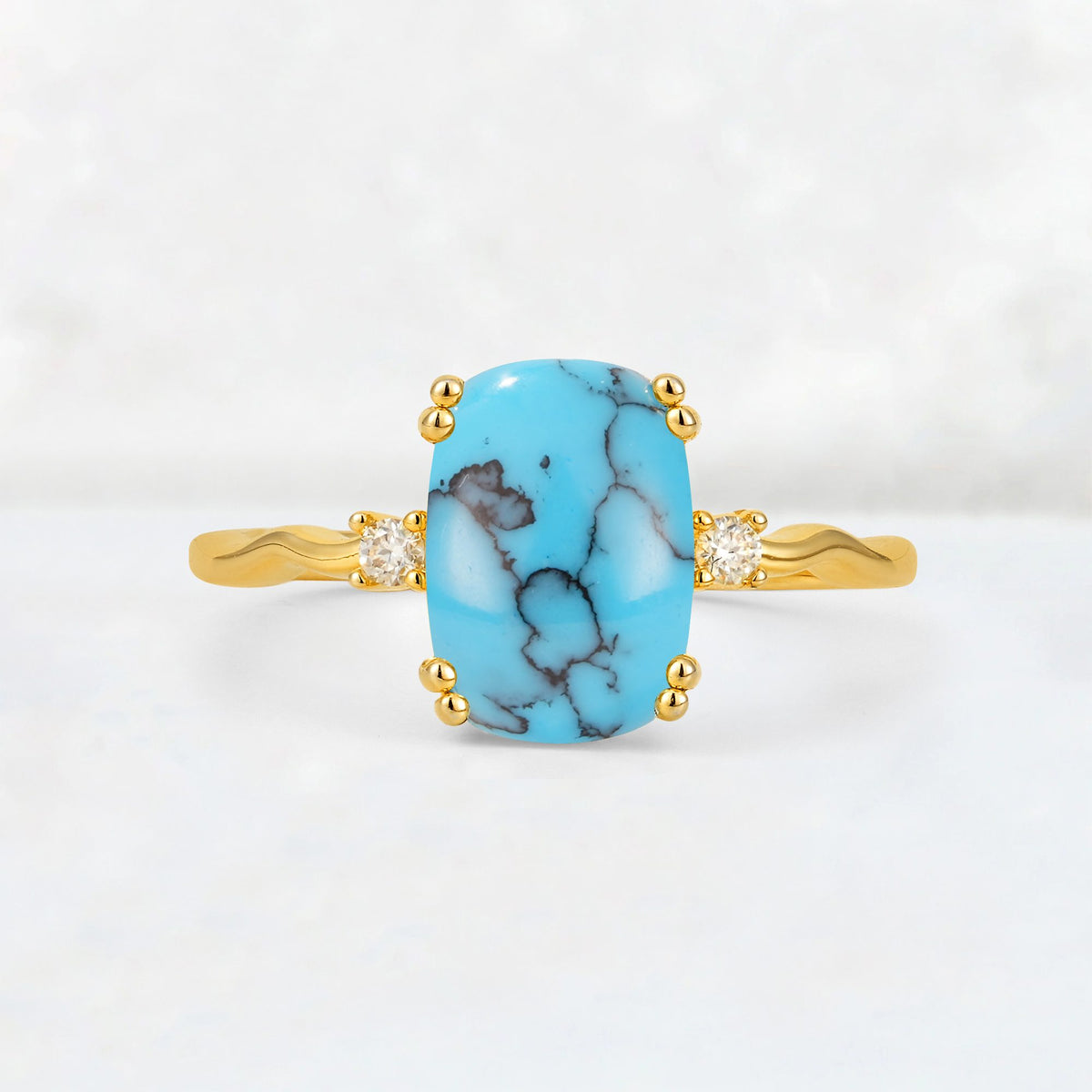 Emerald Cut Turquoise Twisted Three-Stone Engagement Ring - Additional view