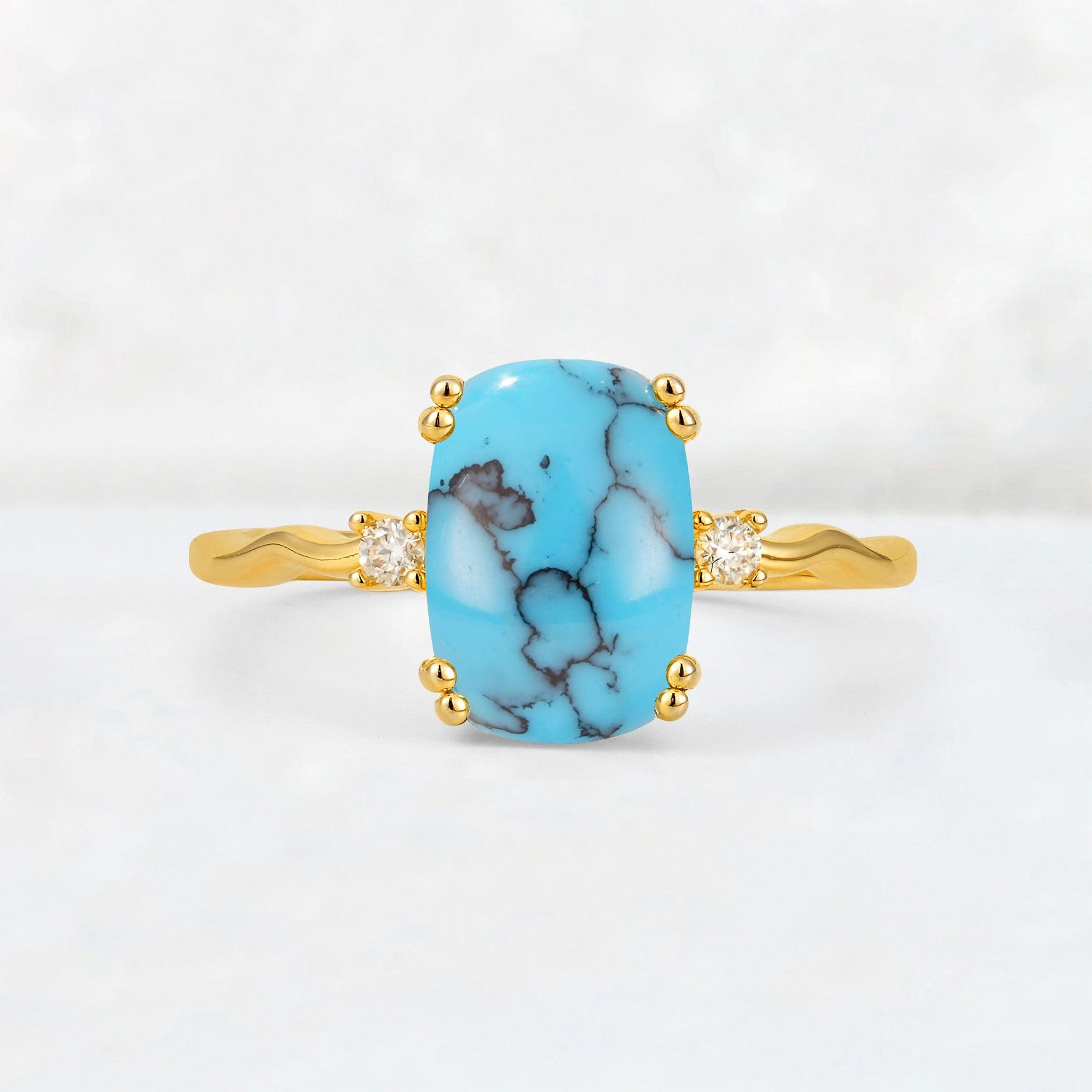 Emerald Cut Turquoise Twisted Three-Stone Engagement Ring - Additional view