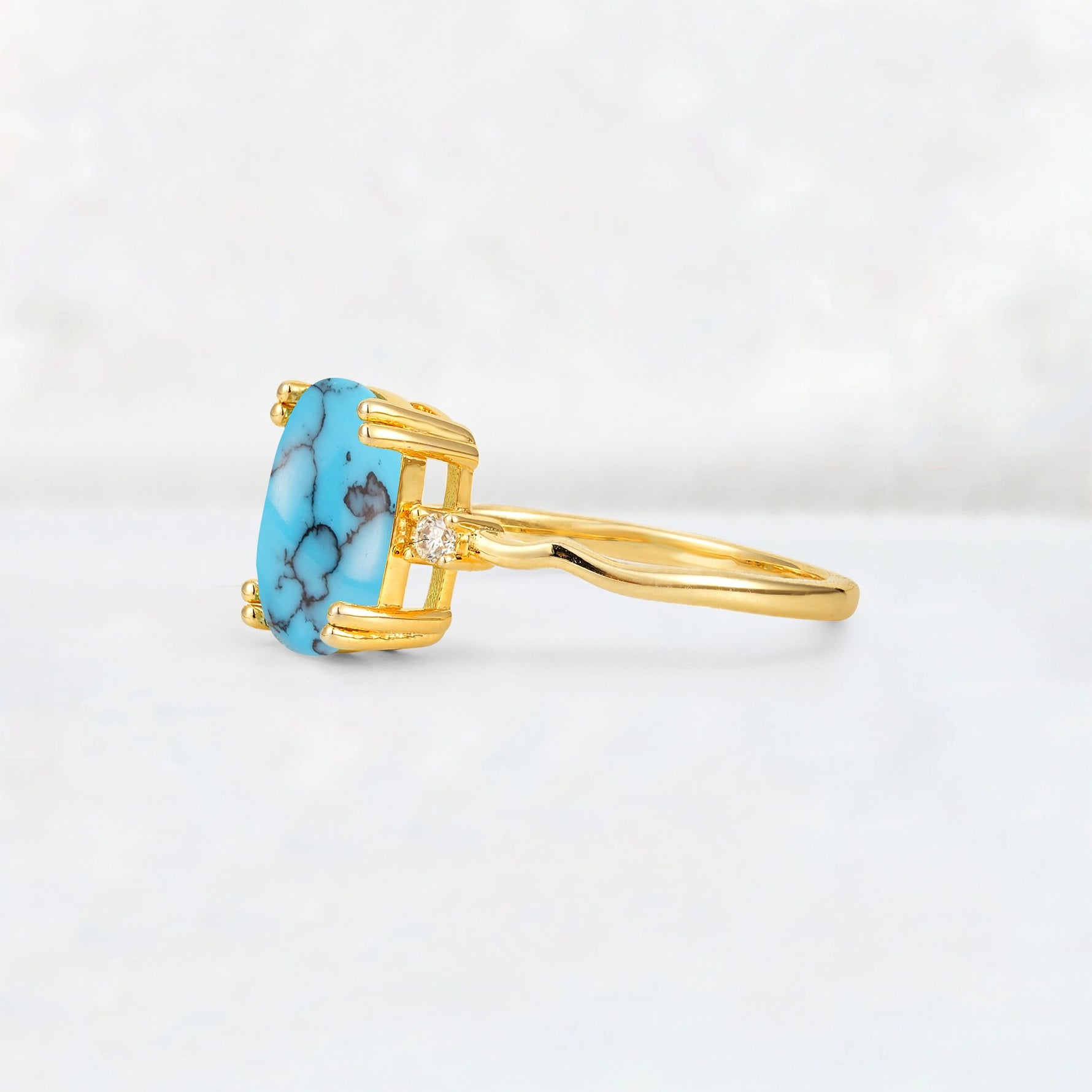Emerald Cut Turquoise Twisted Three-Stone Engagement Ring - Additional view