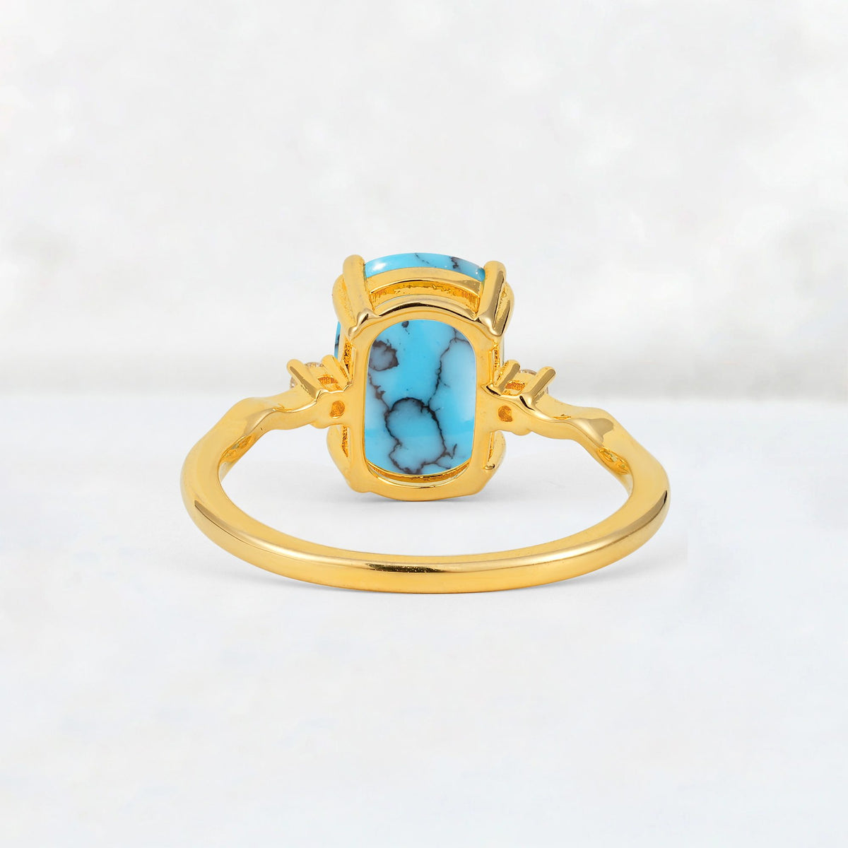 Emerald Cut Turquoise Twisted Three-Stone Engagement Ring - Additional view